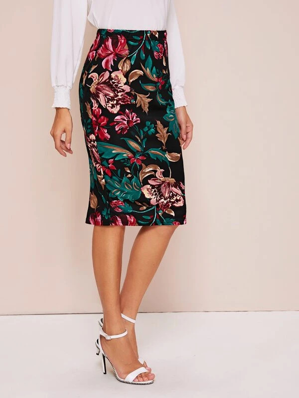SHEIN High Waist Botanical Pencil Skirt | SHEIN