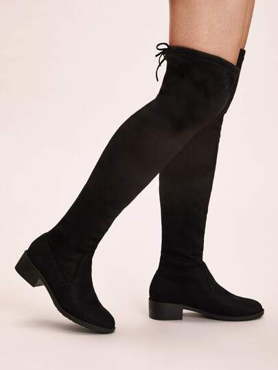 Solid Tie Back Over The Knee Boots | SHEIN