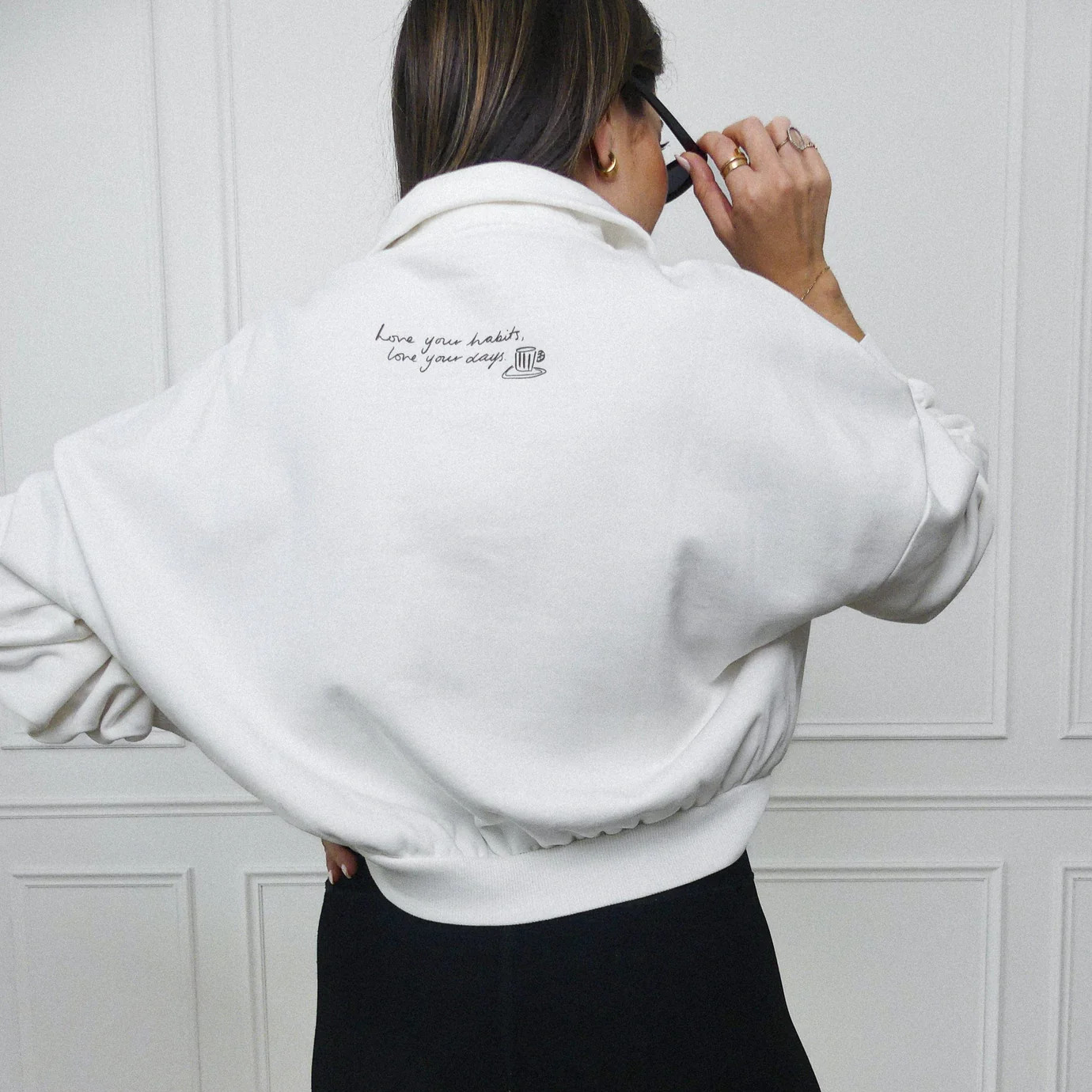 LIMITED EDITION ILLUSTRATED CROPPED QUARTER ZIP SWEATSHIRT - COCONUT MILK | WAT The Brand