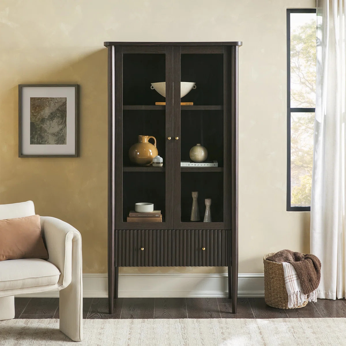 Aleric Modern Fluted Glass Bookshelf Cabinet | Wayfair North America