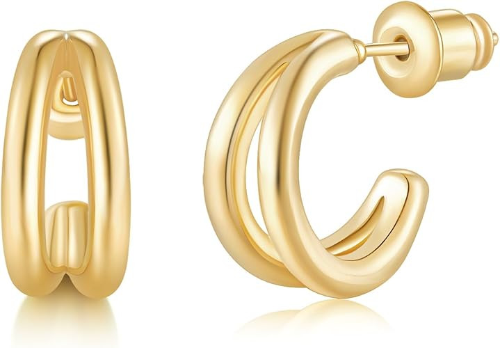 MINDDHA 14K White/Yellow Gold Plated 925 Sterling Silver Post| Double Hoop Earrings for Women| Da... | Amazon (US)