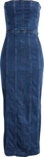 Reformation Anais Strapless Denim Midi Dress | Nordstrom | Nordstrom
