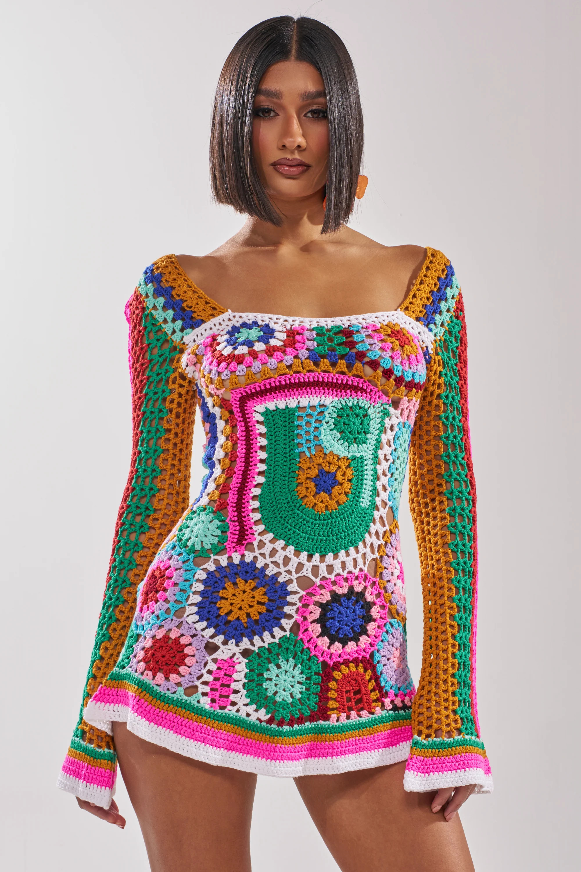 CROCHET ALL DAY COLORBLOCK MINI DRESS | AKIRA