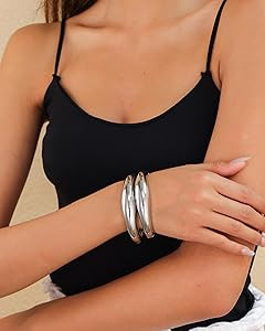 2pcs Gold Bangle Bracelets for Women, Trendy Hinged Cuff Open Wide Chunky Gold Bracelet Stack Arm... | Amazon (US)