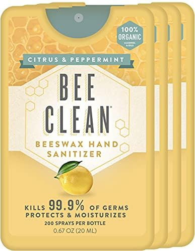 Organic Beeswax Hand Sanitizer Pocket Spray - Citrus Peppermint - 4 pack | Amazon (US)