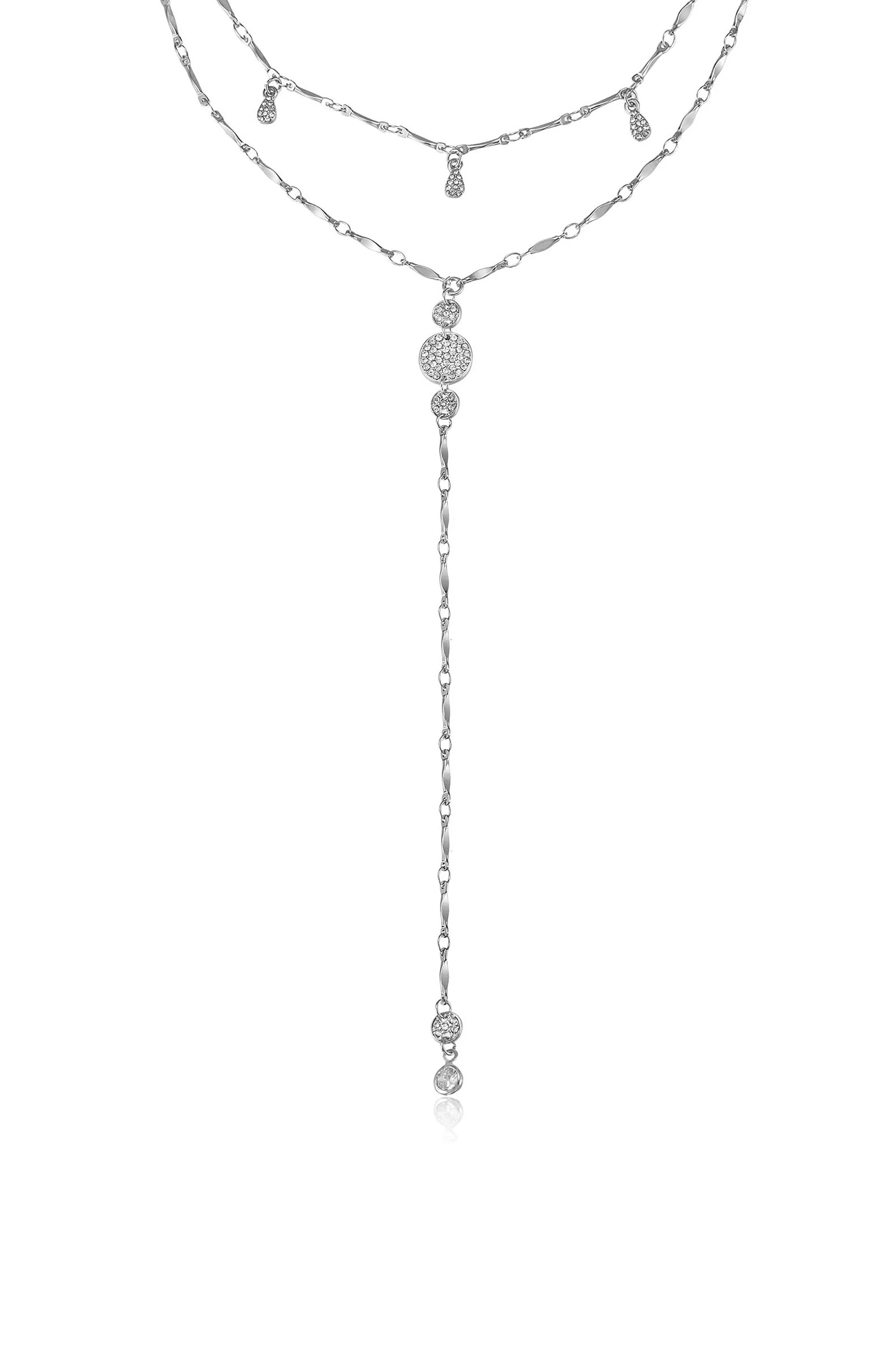 Carmine Layered Crystal Lariat Necklace | Ettika