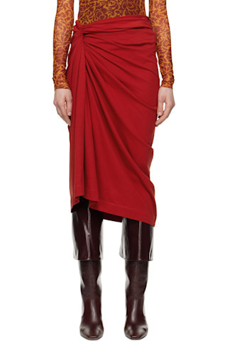 Dries Van Noten - Red Knotted Jersey Midi Skirt | SSENSE
