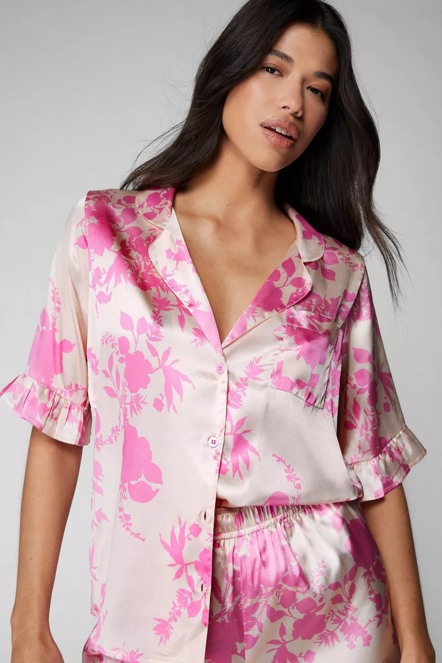 Satin Floral Ruffle Pajama Shorts Set | Nasty Gal US