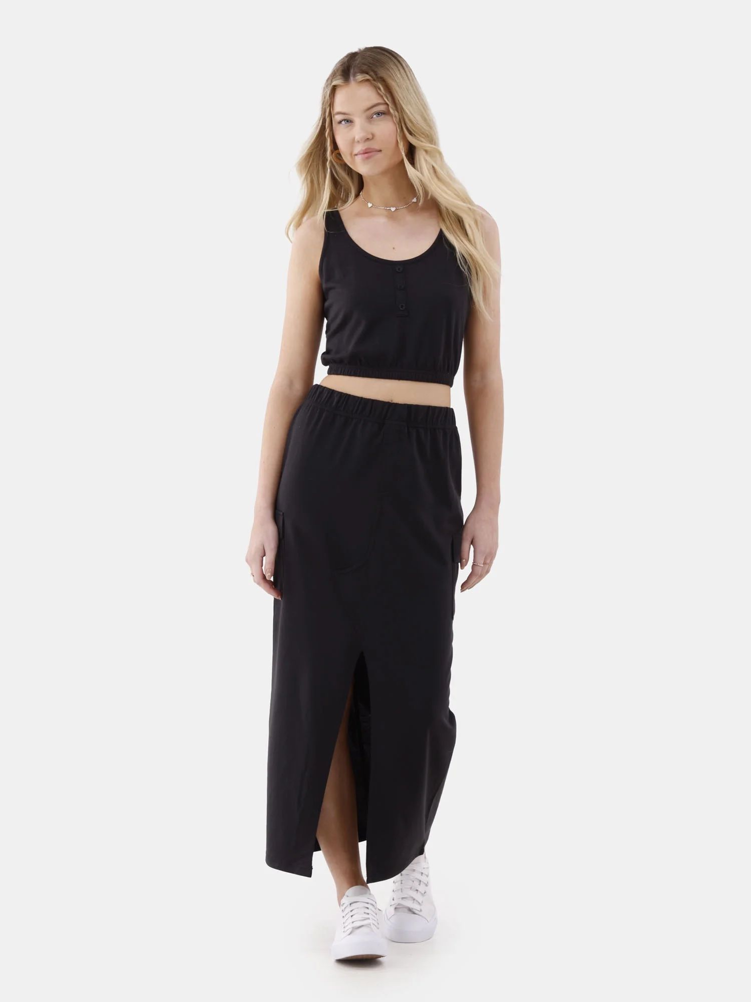 No Boundaries Henley Tank and Maxi Skirt Set, Women’s and Women's Plus - Walmart.com | Walmart (US)