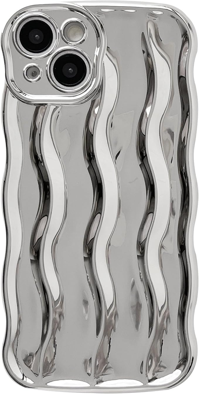 Caseative for iPhone 14 Case,Water Ripple Pattern Curly Wave Frame Soft Phone Case (Silver) | Amazon (US)