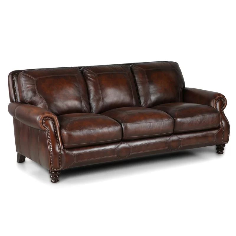 Hooper 84" Genuine Leather Rolled Arm Sofa | Wayfair Professional