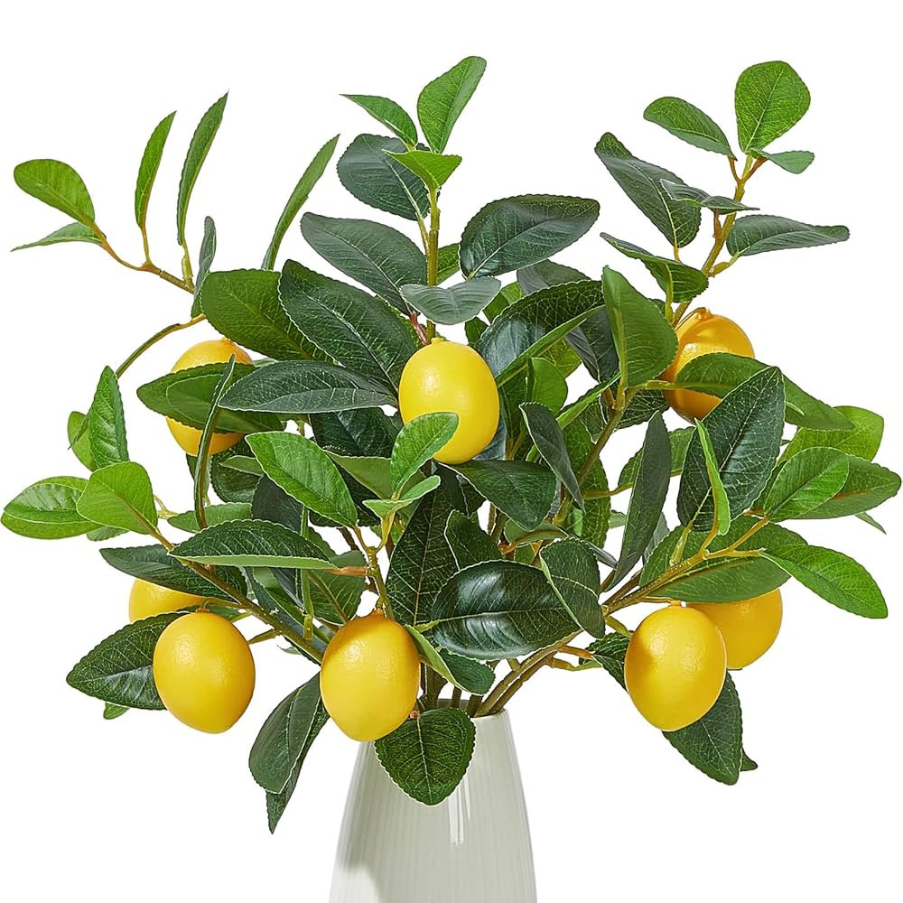 3 Pcs Artificial Lemons Tree Branches - Faux Greenery Stems Realistic Lemon Branch with Lifelike ... | Amazon (US)