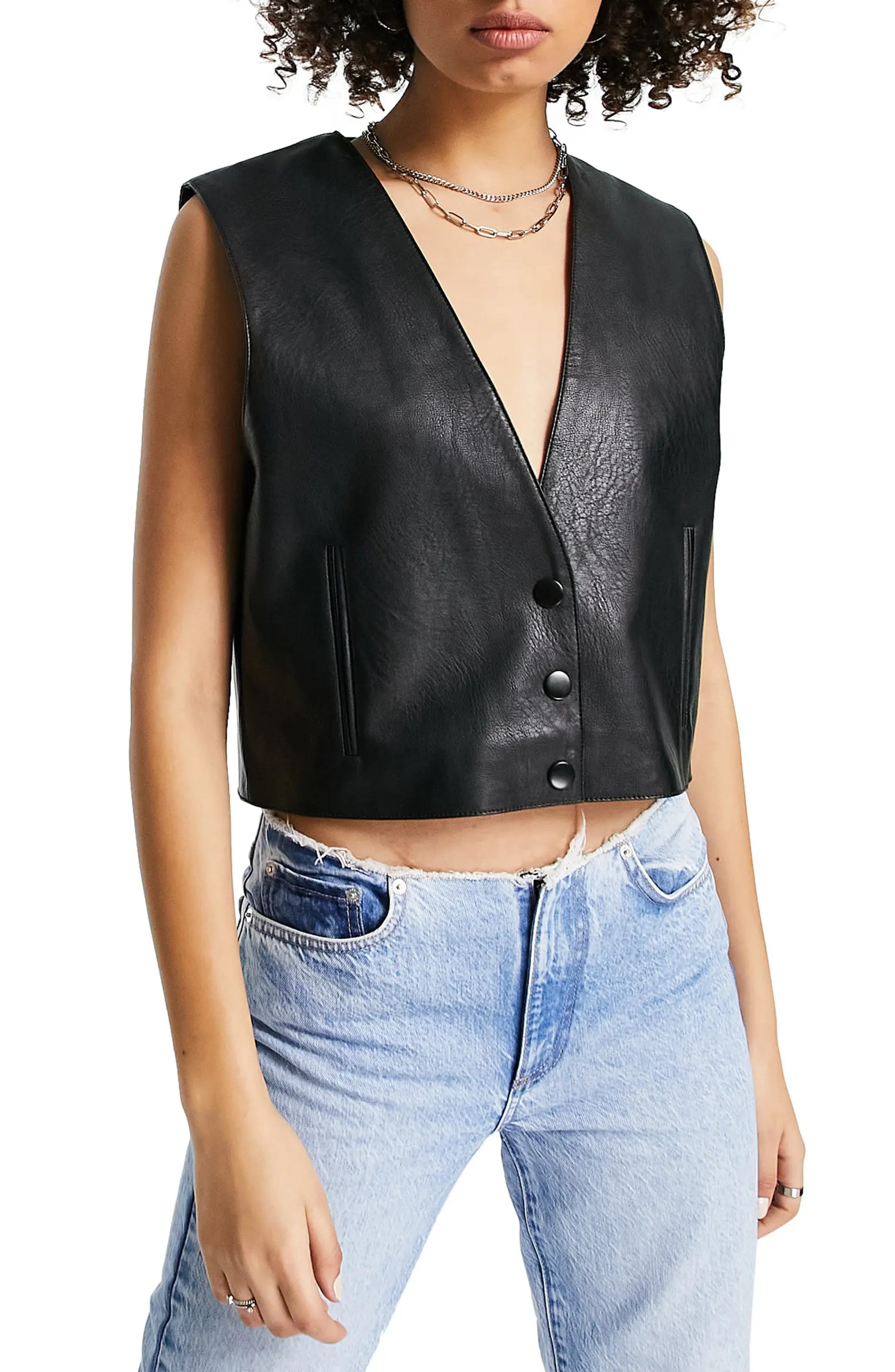Topshop Crop Faux Leather Vest | Nordstrom | Nordstrom