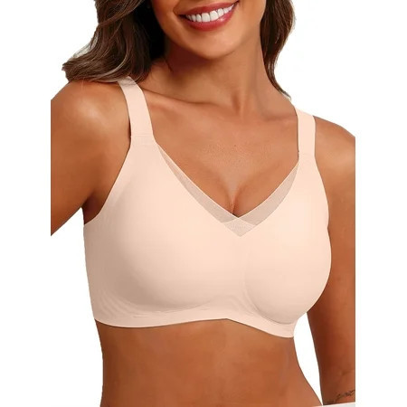MINTREUS Womens Wireless Bras V Mesh Comfortable Bralette Supportive Tshirt Bra No Underwire Seamless Push Up | Walmart (US)