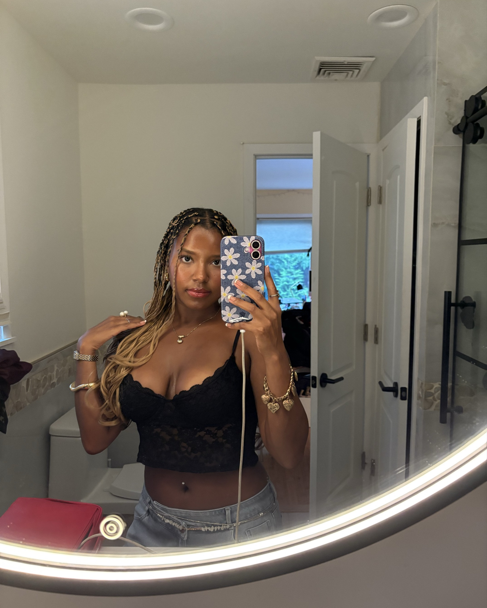 my saturday  night fit 🖤 #Lacetop #Blacktop #jeans #bellychain #ootn #nightout 

#LTKSeasonal #LTKBeauty #LTKStyleTip