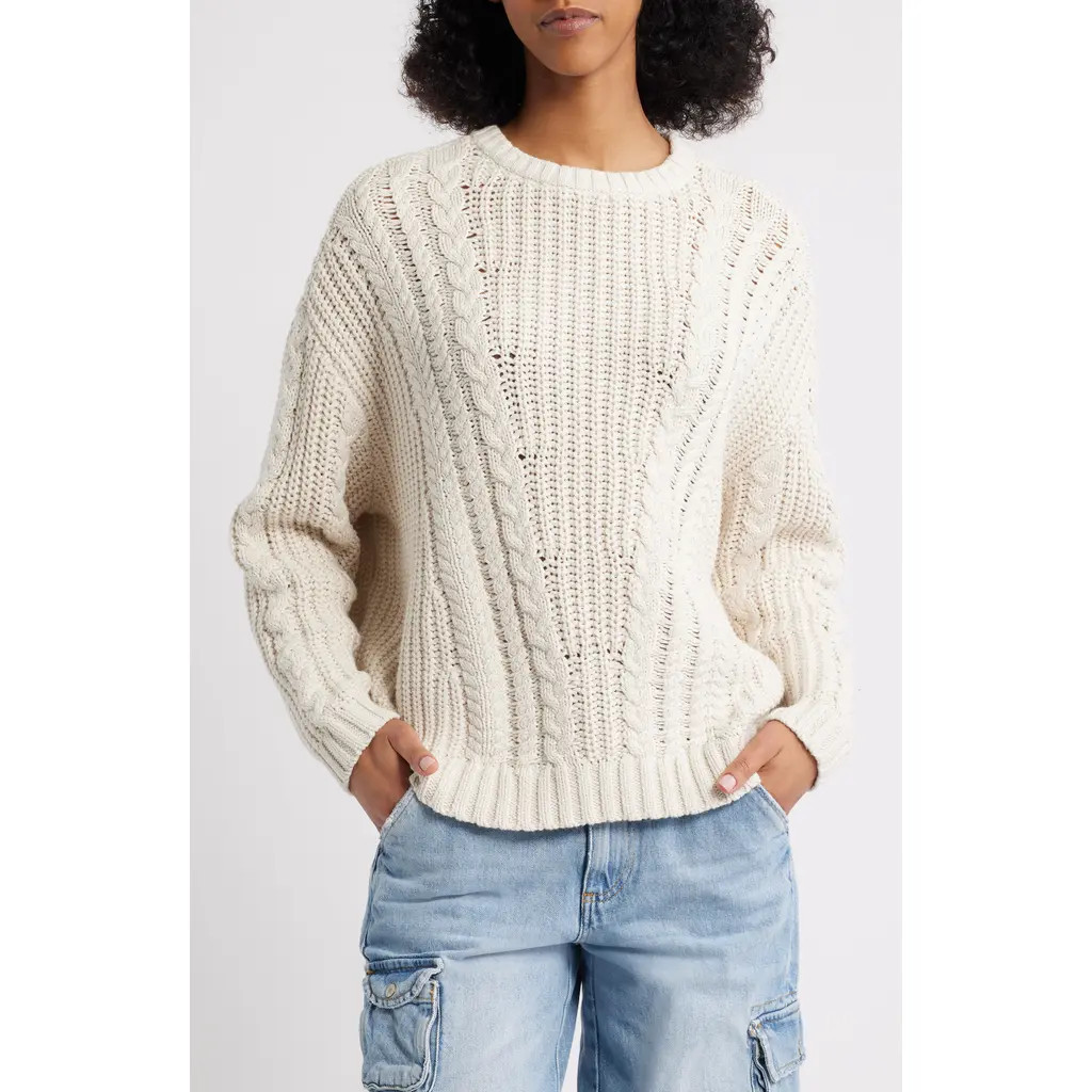 PacSun Magnolia Oversize Cable Stitch Cotton Sweater in Ivory at Nordstrom, Size Small | Nordstrom