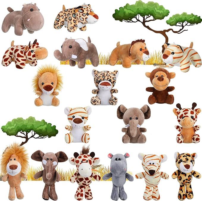 18 Pieces Small Stuffed Animals Mini Jungle Animal Plush Toys Stuffed Animals Set in 4.8 Inch Cut... | Amazon (US)