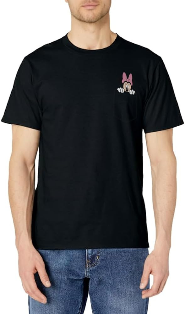 Black Disney Minnie Mouse Classic Fit T-Shirt - Crew Neck, Short Sleeve, Casual Polyester & Cotto... | Amazon (US)