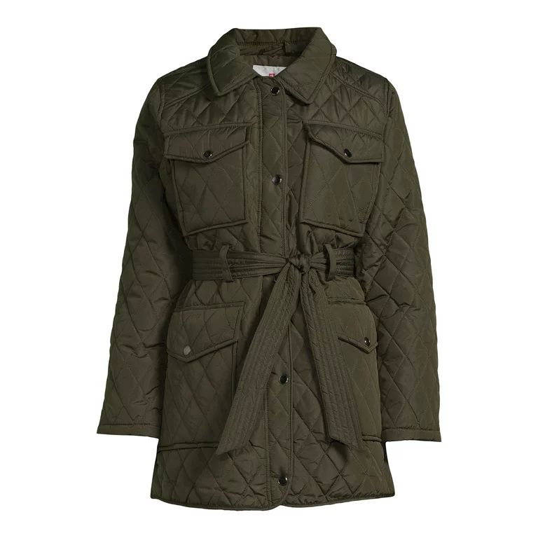 Urban Republic Women’s Thin Quilted Barn Jacket with Belt - Walmart.com | Walmart (US)