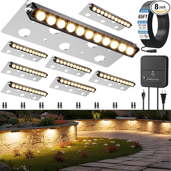 ZZXX All-in-One Retaining Wall Lights with Transformer, 2700K Hardscape Lighting, Low Voltage Lan... | Amazon (US)