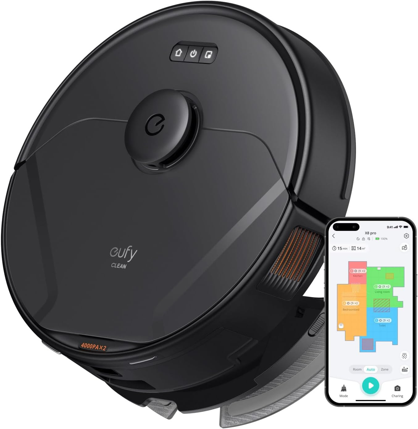 eufy Clean X8 Pro Robot Vacuum, Twin-Turbine 2× 4,000 Pa Powerful Suction, Active Detangling Rol... | Amazon (US)