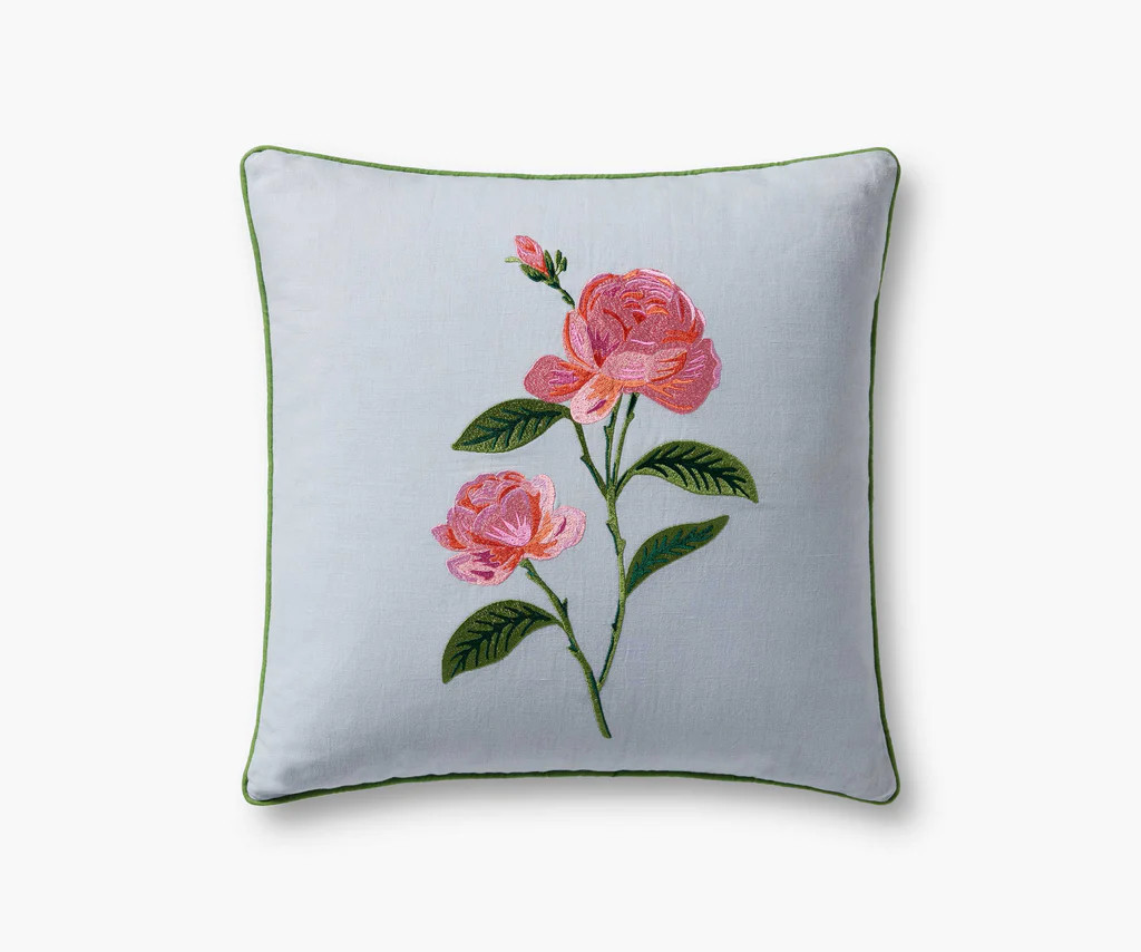 Garden Rose Embroidered Pillow - Blue | Rifle Paper Co.