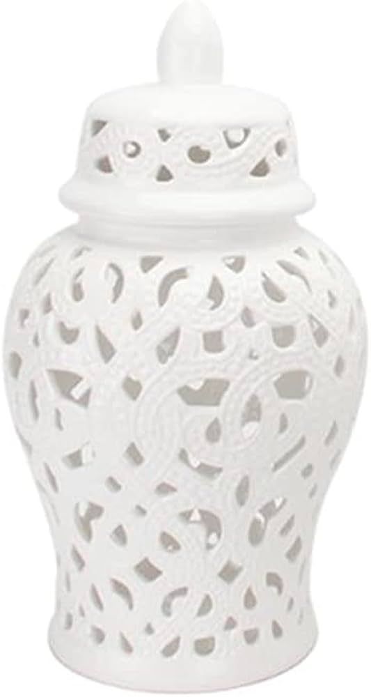 ARTLINE Vase Ginger Jar for Home Decor, Decorative Ceramic Temple Jar with Lid, Carved Lattice Go... | Amazon (US)