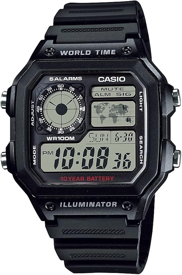 Casio AE1200WH Series | Men’s Digital Watch | 100M WR | Multi Alarms | 100 SEC Stopwatch | Coun... | Amazon (US)