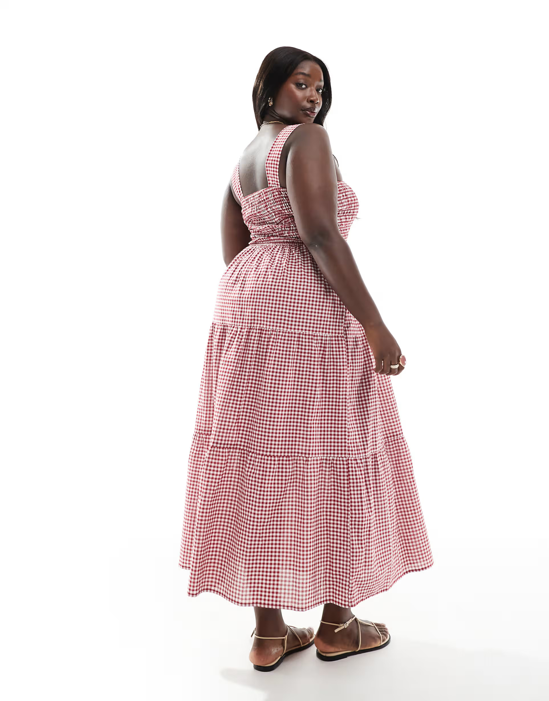 Esmee Exclusive Curve gingham tiered maxi beach dress in red and white | ASOS (Global)