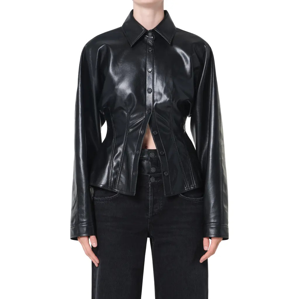 AGOLDE Devon Faux Leather Shirt in Detox Black at Nordstrom, Size Medium | Nordstrom