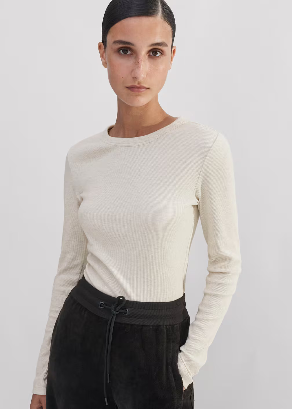 Cotton Rib Long Sleeve Top Cotton-Blend Rib Stretch Jersey | ME+EM Global (Excluding US)