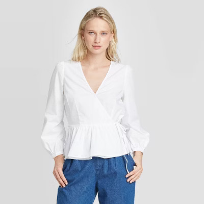 Women's Long Sleeve Wrapped Peplum Top - Who What Wear™ | Target