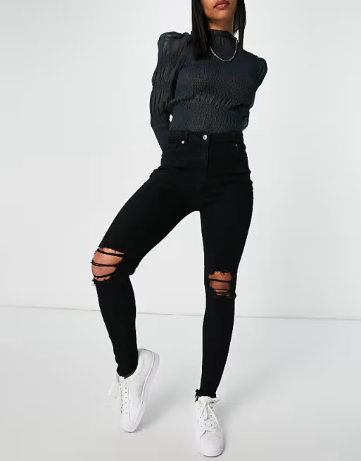 Parisian skinny jeans with ripped knee in black | ASOS (Global)