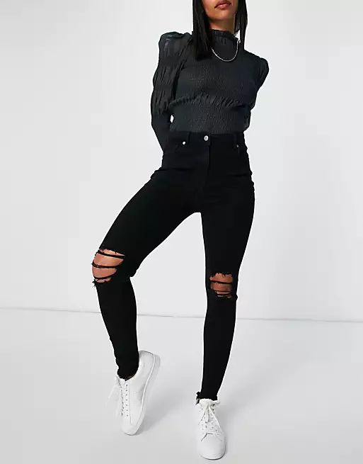 Parisian skinny jeans with ripped knee in black | ASOS (Global)