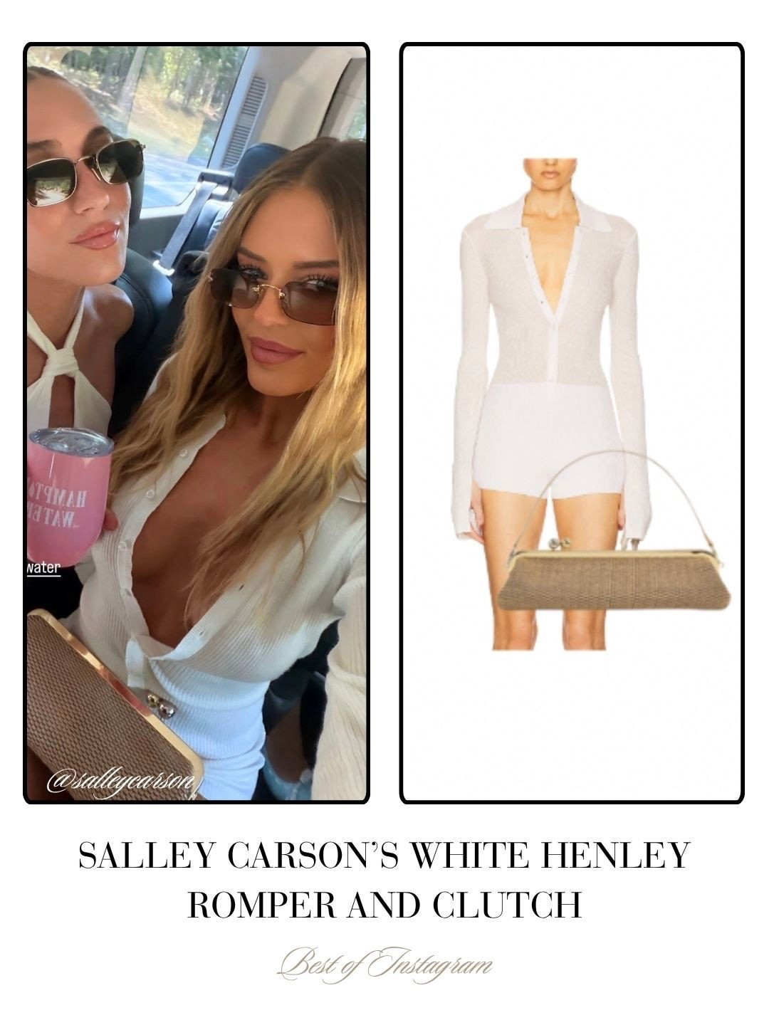 Salley Carson’s White Henley Romper and Clutch 📸 = @salleycarson