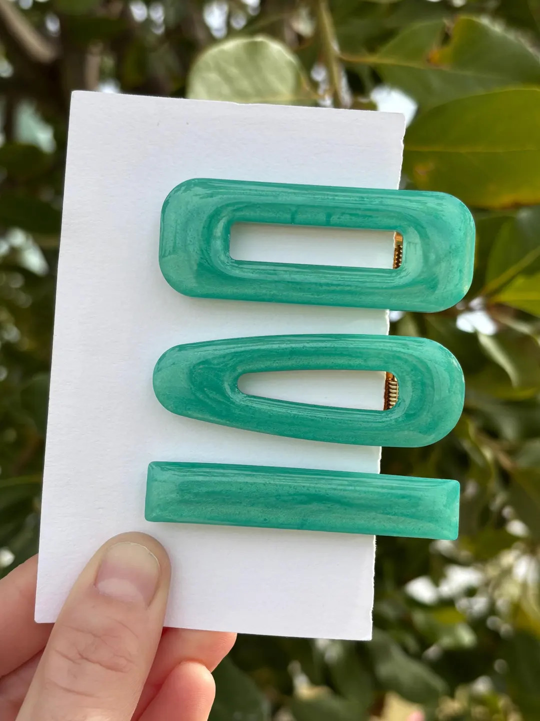 Seafoam Green Resin Hair Clip, Shiny Jade Resin Barrette, Aqua Resin Hair Accessory, Turquoise Re... | Etsy (US)