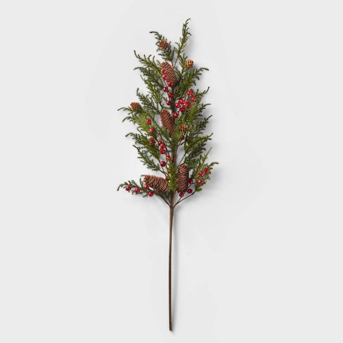 36in Greenery Pinecone Red Berry Front Porch Holiday Arrangement Stem Pick - Wondershop™ | Target
