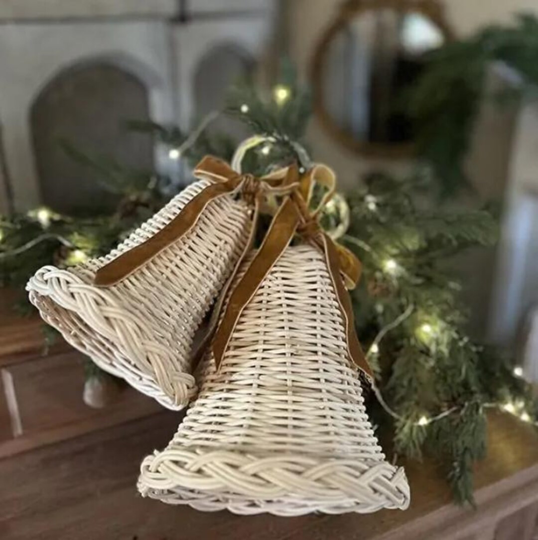 Vintage Woven Rattan Christmas Bell Set of 2 - Etsy | Etsy (US)