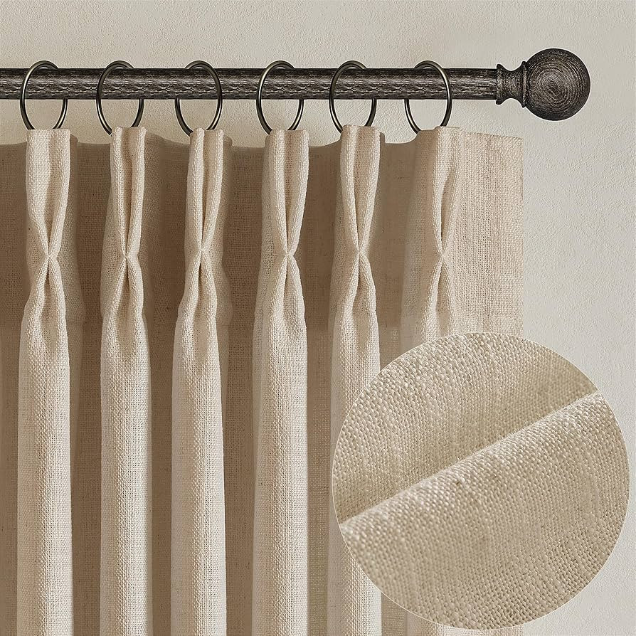 Sand Beige Pinch Pleat Linen Curtains 84 Inches Long for Bedroom Boho Farmhouse Flax Linen Light ... | Amazon (US)