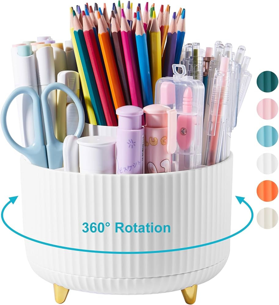 Desk Pencil Pen Holder, 5 Slots 360 Degree Rotating Desk Pen Organizers for Desk Desktop Storage ... | Amazon (US)