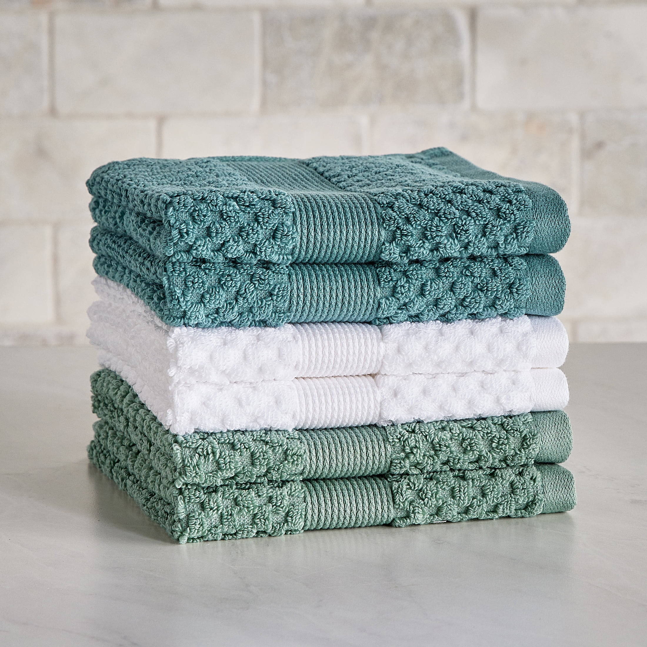 Better Homes & Gardens Signature Soft Cotton Popcorn Textured 6pk Washcloth Bundle,Green | Walmart (US)