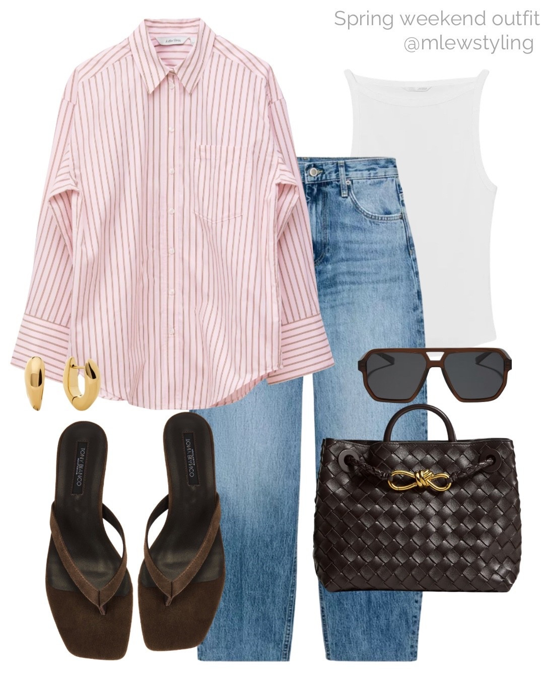 Spring weekend outfit with a pink button down 🌸

Tags: barrel leg jeans, zara white tank, bottega veneta tote bag, aviator sunglasses, kitten heel mules, thong sandals, pink striped top, spring outfit, capsule wardrobe 

#LTKootd #LTKSeasonal #LTKgrwm