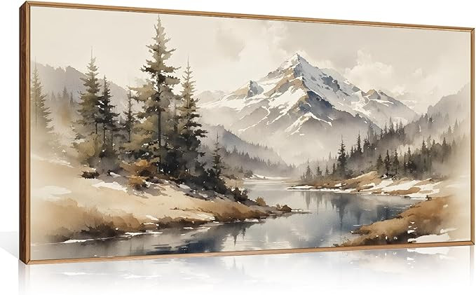 Ausril Watercolor Misty Mountain Framed Canvas Wall Art Set, Foggy Pine Tree Wall Decor, Winter L... | Amazon (US)