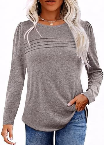 Long Sleeve Shirts for Women Fall Fashion 2025 Dressy Casual Blouses Trendy Pleated Tunic Tops fo... | Amazon (US)