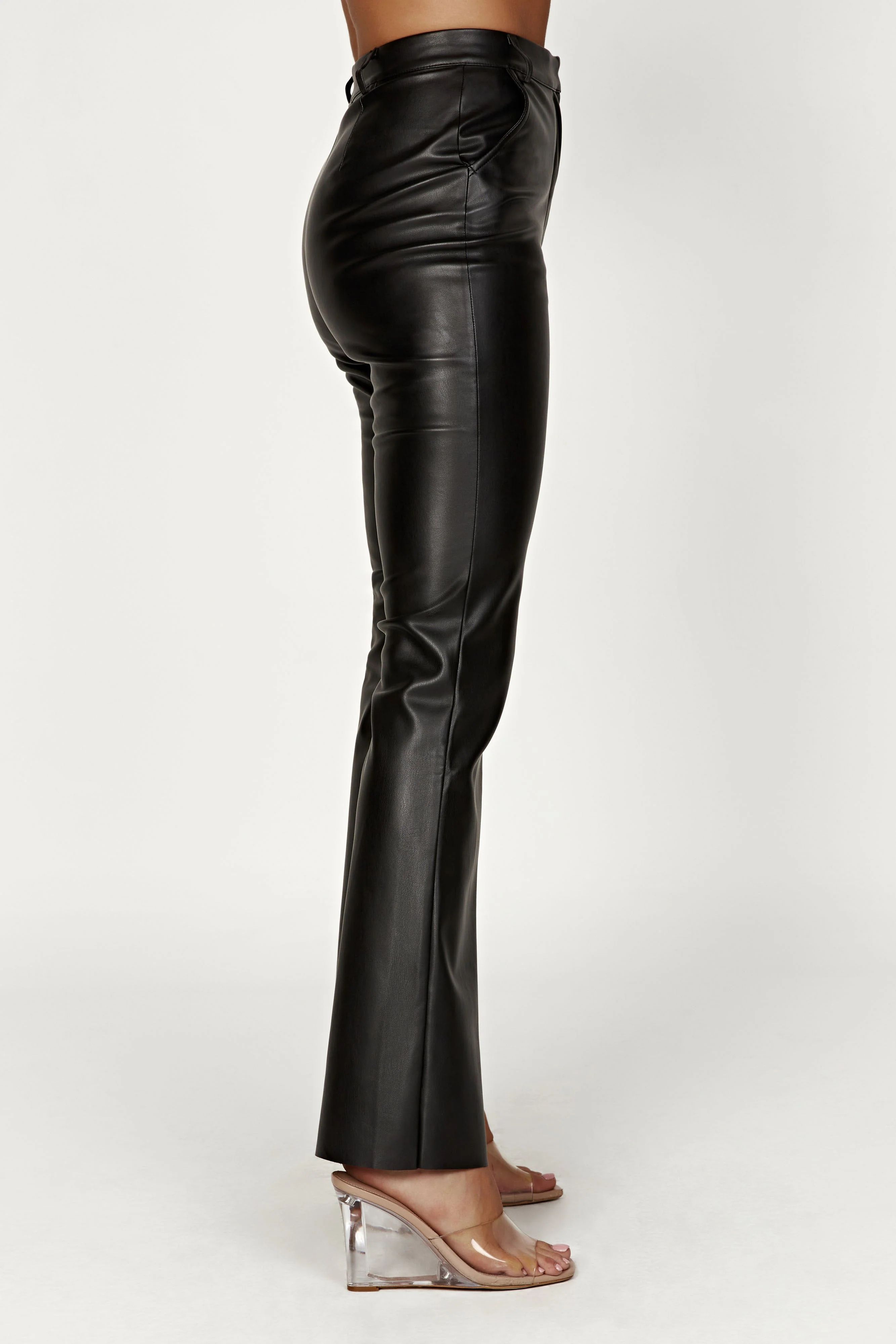 Tyra Straight Leg Faux Leather Pants - Black | MESHKI US
