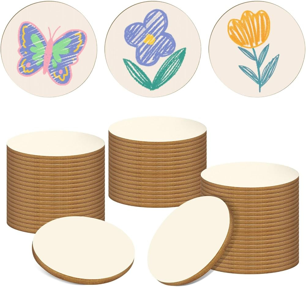100 Pieces Unfinished Wood Circle - 1.5 inch Round Disc Blank Natural Wooden Cutout Ornaments for... | Amazon (US)