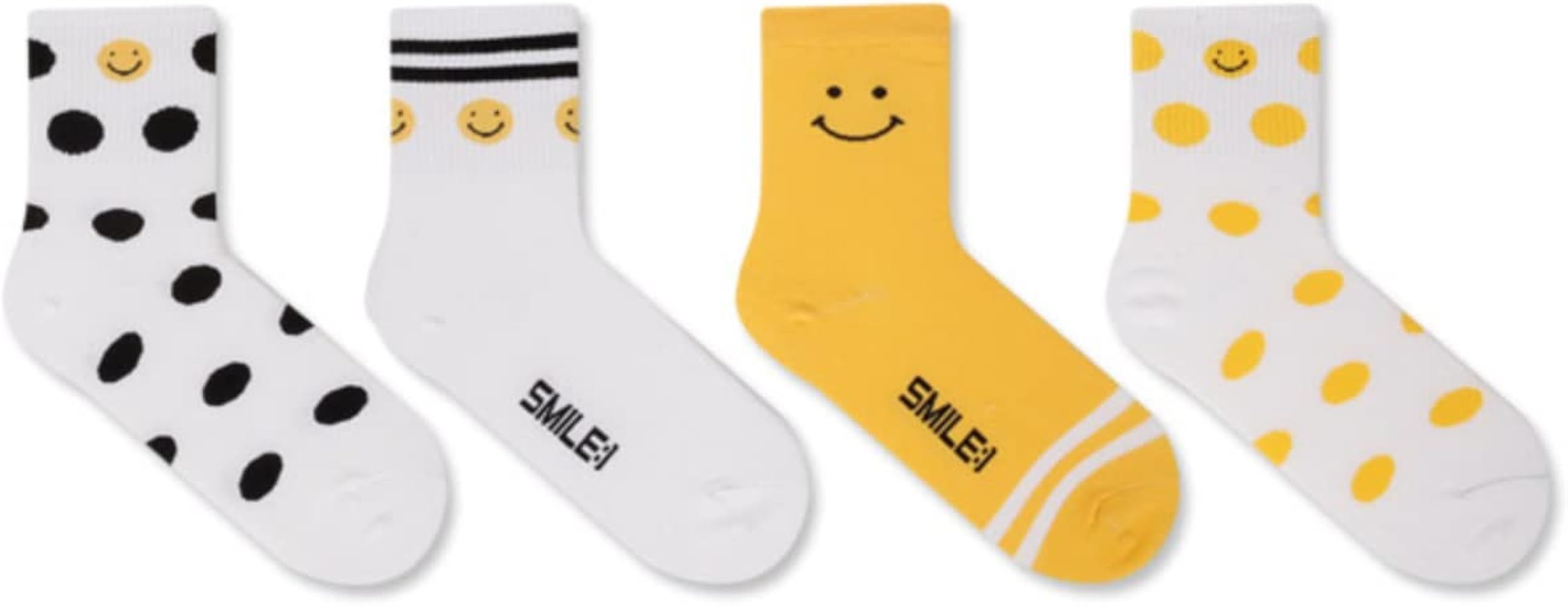 Cute Smiley Crew Socks, Fun Happy Face Fashion Socks for Women, Polka Dot Socks (3 Pack) | Amazon (US)