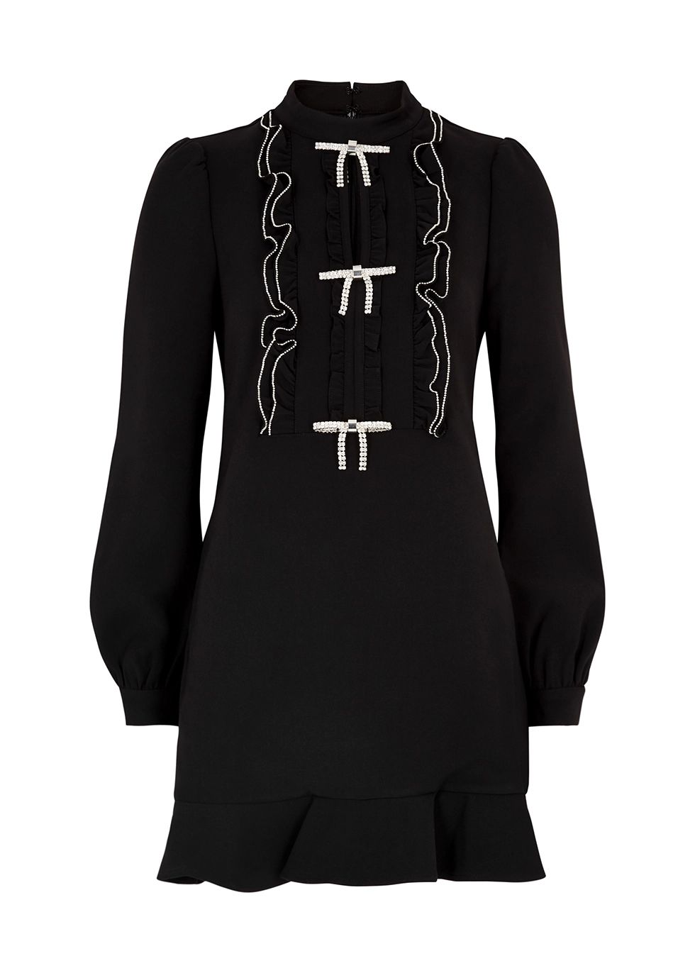 Black bow-embellished ruffled mini dress | Harvey Nichols (Global)
