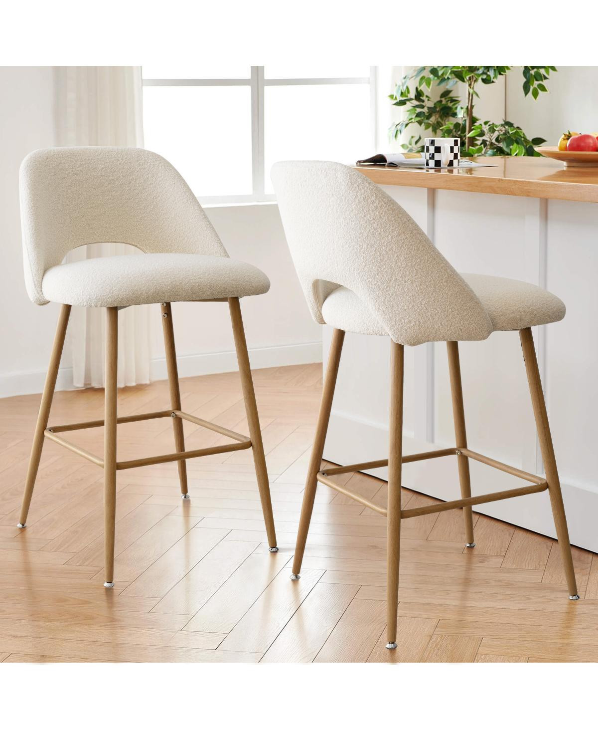 26 Inch Boucle Counter Stool Set Of 2 with Metal Legs-Maison Boucle - Beige boucle | Macy's