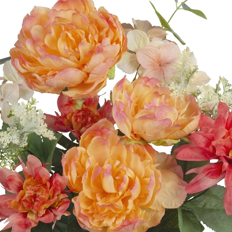 23-inch Artificial Silk Peach Peony & Dahlia Mixed Flower Bouquet, for Indoor Use, by Mainstays | Walmart (US)